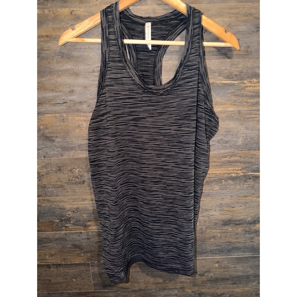 Athleta Womens XL Racerback Tank Top Black White Striped Activewear Yoga Gym